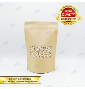 Túi giấy kraft đáy đứng zipper có cửa sổ (1kg)